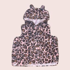 Adyson Parker Leopard Animal Print Plush Vest With Ears For Girls, Pink Size: 5T